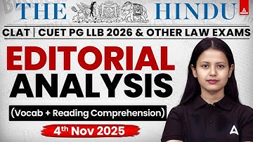 4th Nov 2025 The Hindu Newspaper | CLAT 2026 | The Editorial Analysis Vocab & Reading Comprehension