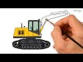 How To Draw Excavator and Dump Truck Learn Colors With Construction Vehicles For Kids Coloring Pages