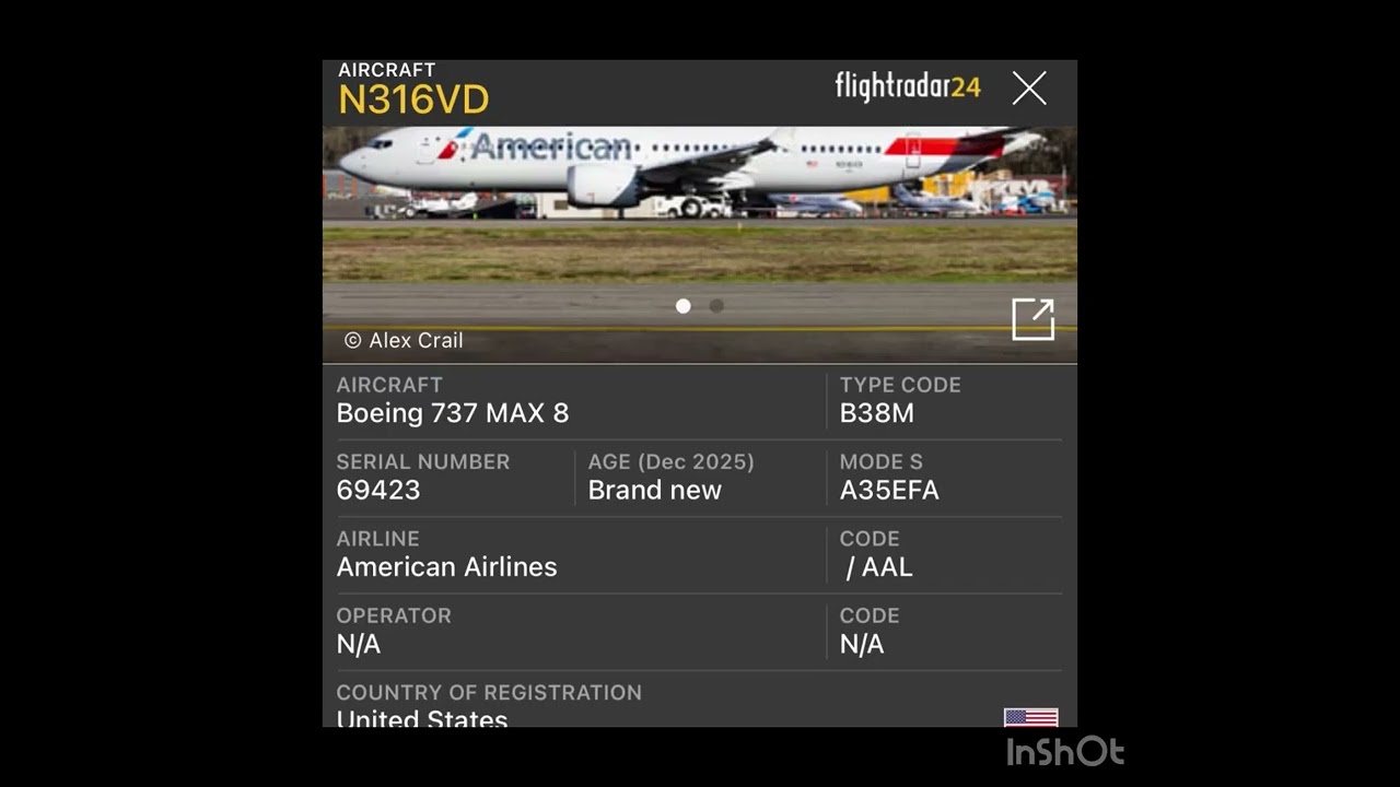 On delivery to American Airlines is Boeing 737 MAX 8, N316VD, from Boeing Field