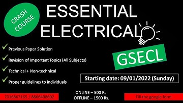 GSECL|| Crash Course Electrical (Plant Attendant & Junior Engineer)|| Online & Offline|| 09/01/2022