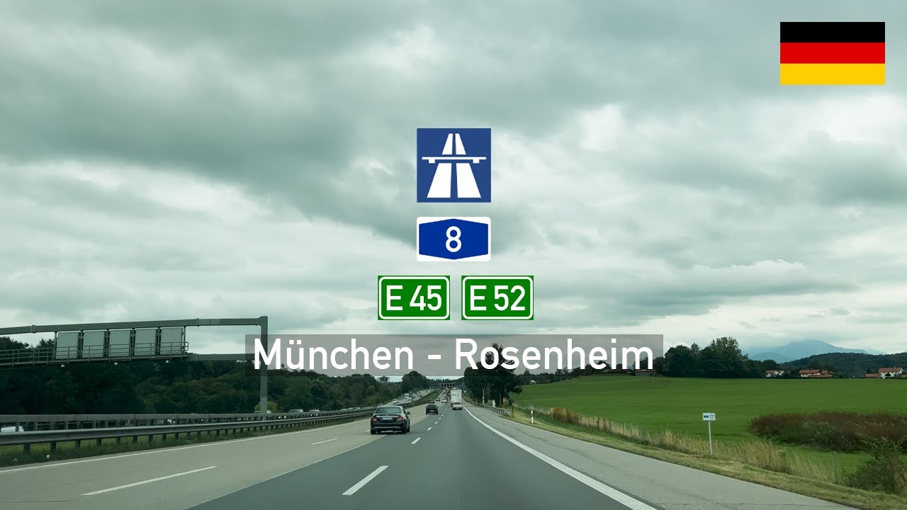 Driving in Germany: Autobahn A8 E45 E52 from München to Rosenheim