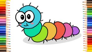HOW TO DRAW CATERPILLAR EASY STEP BY STEP FOR KIDS || CATERPILLAR DRAWING, PAINTING, & COLOURING