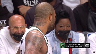 PJ Tucker shares a laugh with Kevin Durant's mom 😂 Nets vs Bucks Game 7