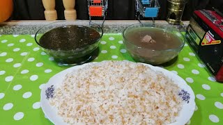 طريقة عمل الملوخية الناشفة والأرز حبة و حبة ولحمة الموزات