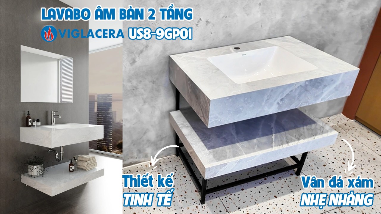 Chậu lavabo âm bàn đá 2 tầng Viglacera US8-9GP01