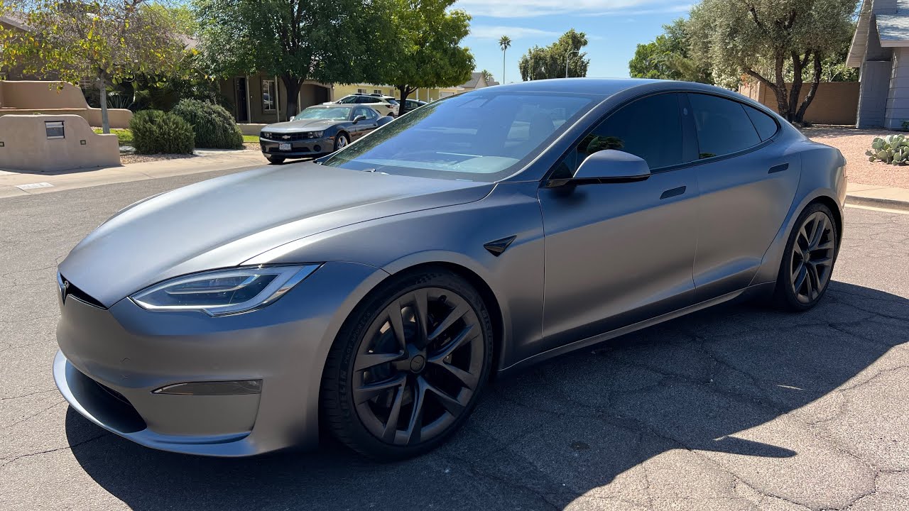 Most Popular Tesla Wrap Color 3M Satin Dark Gray on a Model S Plaid  (in-depth, full wrap Timelapse) 