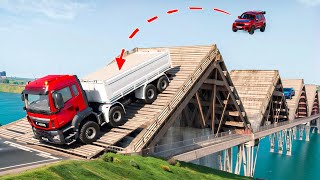 Cars vs Broken Bridge, 100 Speed Bumps and Giant Bulge ▶ BeamNG Drive