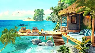 Outdoor Seaside Balcony Ambience 🌴 Relaxing Morning Jazz in Soft Ocean Waves for Relax, Work & Study