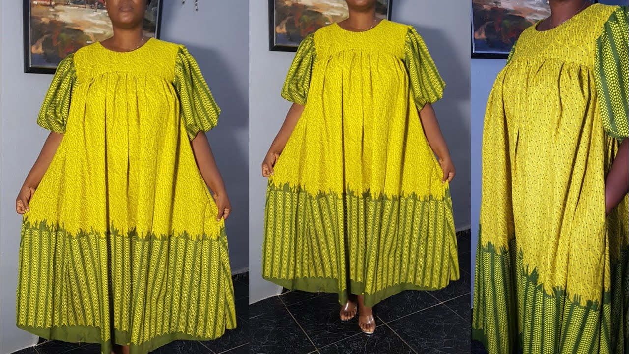 How to Cut And Sew a gathered dress with yoke and puff sleeve | Diy Maxi Dress Sewing For Beginners