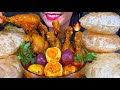 ASMR SPICY CHICKEN CURRY, EGG CURRY, ONION, PURI:LUCHI MASSIVE Eating Sounds