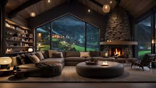 Relaxing Rain and Fireplace Sounds at Night in a Unique and Luxurious Mountain Cozy Lodge ASMR