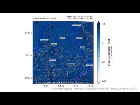 TerrSysMP monitoring run 2020-04-28 - terrestrial evapotranspiration - NRW (228h)