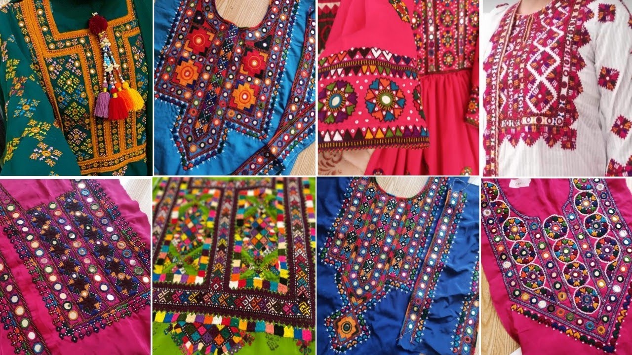 Most Trending Sindhi Hand Embroidery Neck Designs | Hand Made Embroidery Mirror Neck Designs.