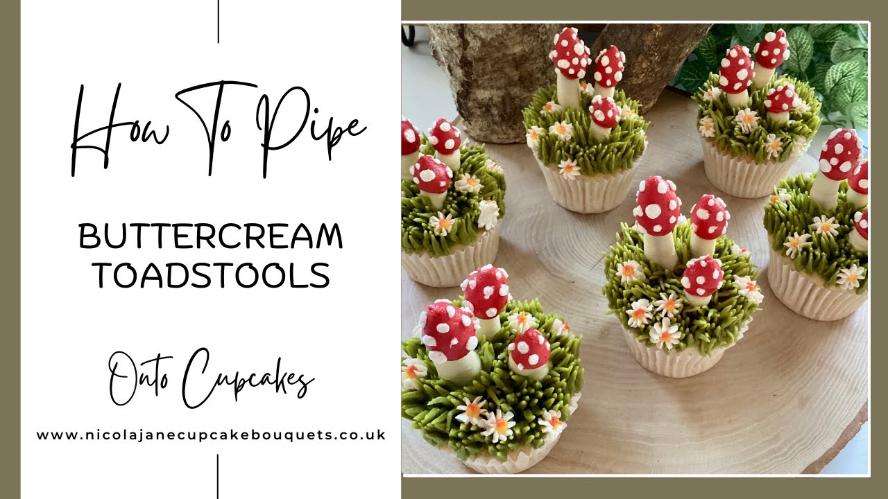 How to pipe buttercream toadstools onto cupcakes tutorial