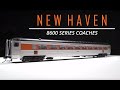 Rapido HO scale New Haven 8600 series coaches.