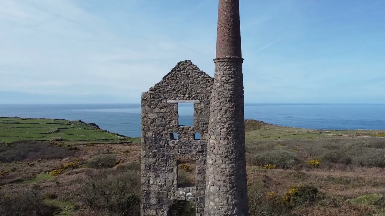 Carn Galver Tin Mine Engine houses and coast. West Cornwall. Drone DJI Mini 2 se