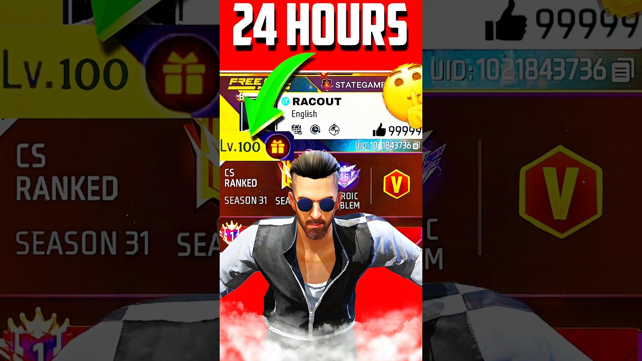Free Fire 100 Lvl in 24 Hours 🤯