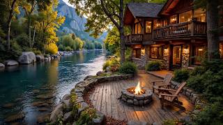 Riverside Forest Morning Ambience | Piano Relax, Birds Chirping, Campfire Sounds for Relaxing