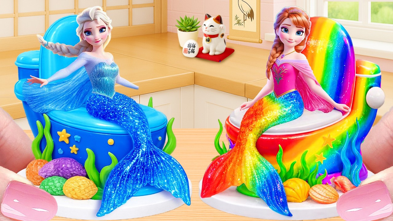 Mini Rainbow Fondant Mermaid Cake 💗 美しいダブルフォンダンプリンセスケーキ 🌈 Tiny Joy Japan