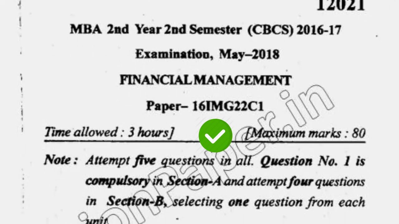 2018 Mdu MBA 2nd Sem Financial Management Question Paper - YouTube