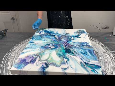 AMAZING BLUES~Flower Blowout~Acrylic Pouring~Bloom Technique~370