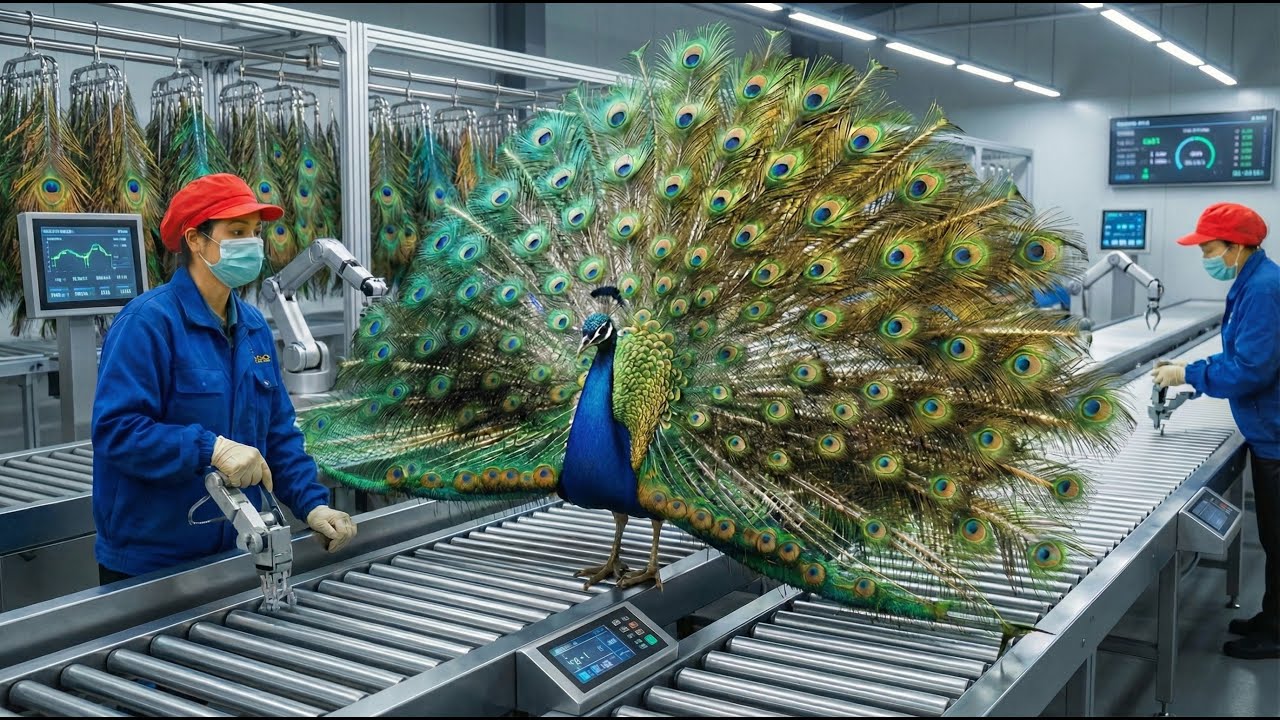 Full Process : Inside the Peacock Feather Factory   From Farm to Luxury Jacket $90 #32