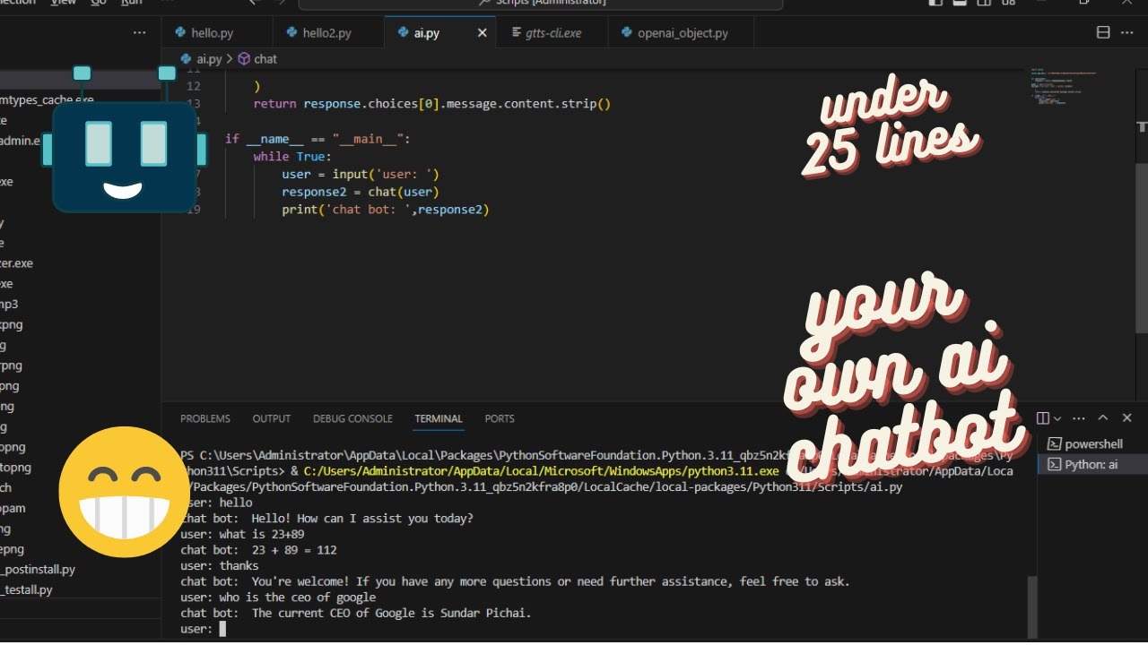 Make your own ai chatbot using python in 20 lines with code - YouTube