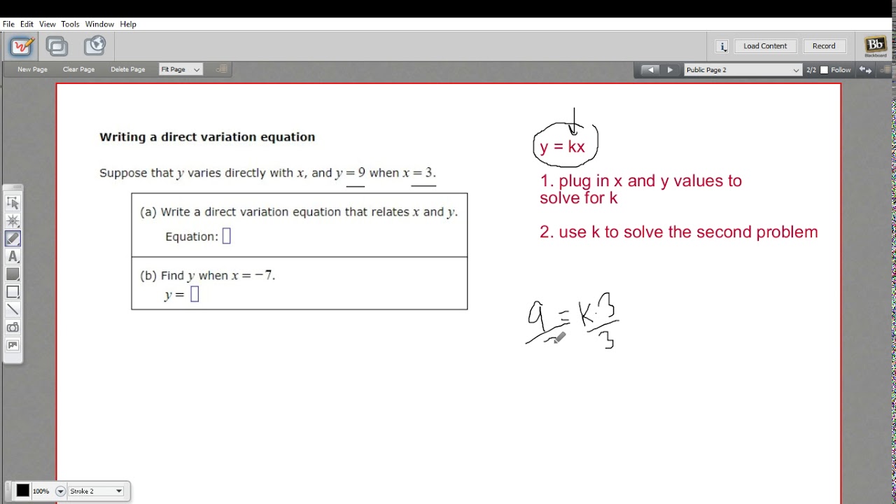 Writing a direct variation equation - YouTube