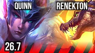 QUINN vs RENEKTON (TOP) | Good KDA: 8/1/0 | KR Master | 26.7