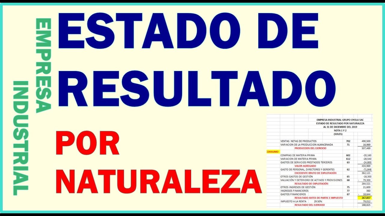 ESTADO DE RESULTADO POR NATURALEZA EN EXCEL 2020 - YouTube