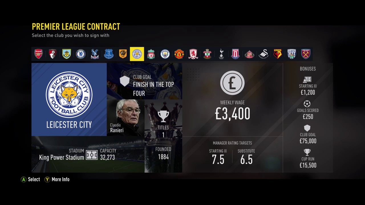 FIFA 17 The Journey Premier League Contracts