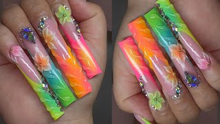 3xl Airbrush Neon Freestyle ✨️ 💅💎 Acrylic Application | Start to finish 