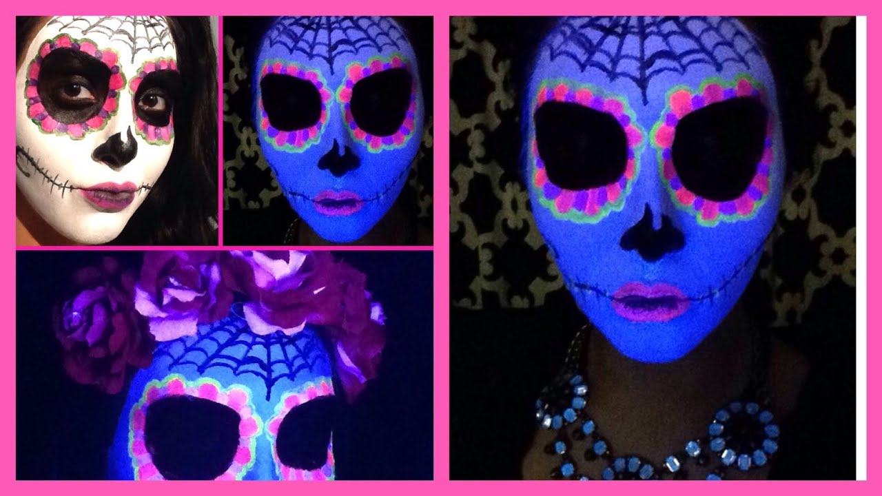 Sugar Skull Day of the Dead Makeup, Black Light