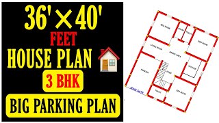 🏠 36 x 40 house plan || 3 bhk ghar ka naksha || 36x40 house design || build my home