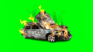 Burning Car, Burned Wreck Green Screen Video Footage