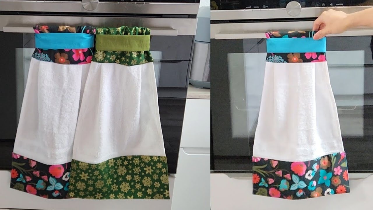 Easy way to sew hanging kitchen towels for gift or sell - YouTube