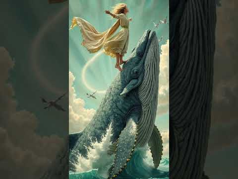 فتاة تقف على الحوت في مشهد خيالي ساحر  تصويراطفال 