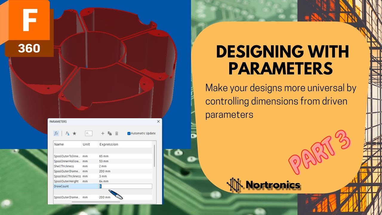 Do cool things in F360 with parametric modelling -  Filament Spool Draw - part 3