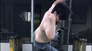 Flying elbow drop onto microwave  ( WWE CM PUNK STYLE )