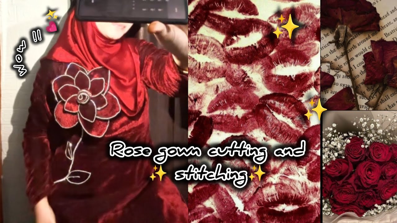 Rose gown cutting and stitching#sameeravlog07#viralgown#roseflowerwithfabric#velvetgown#maroongown