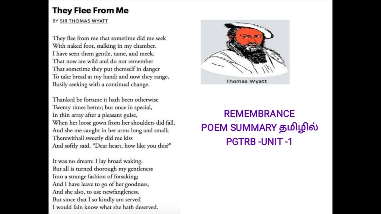 Remembrance - sir. Thomas wyatt-poem summary-PGTRB-NET -தமிழில்