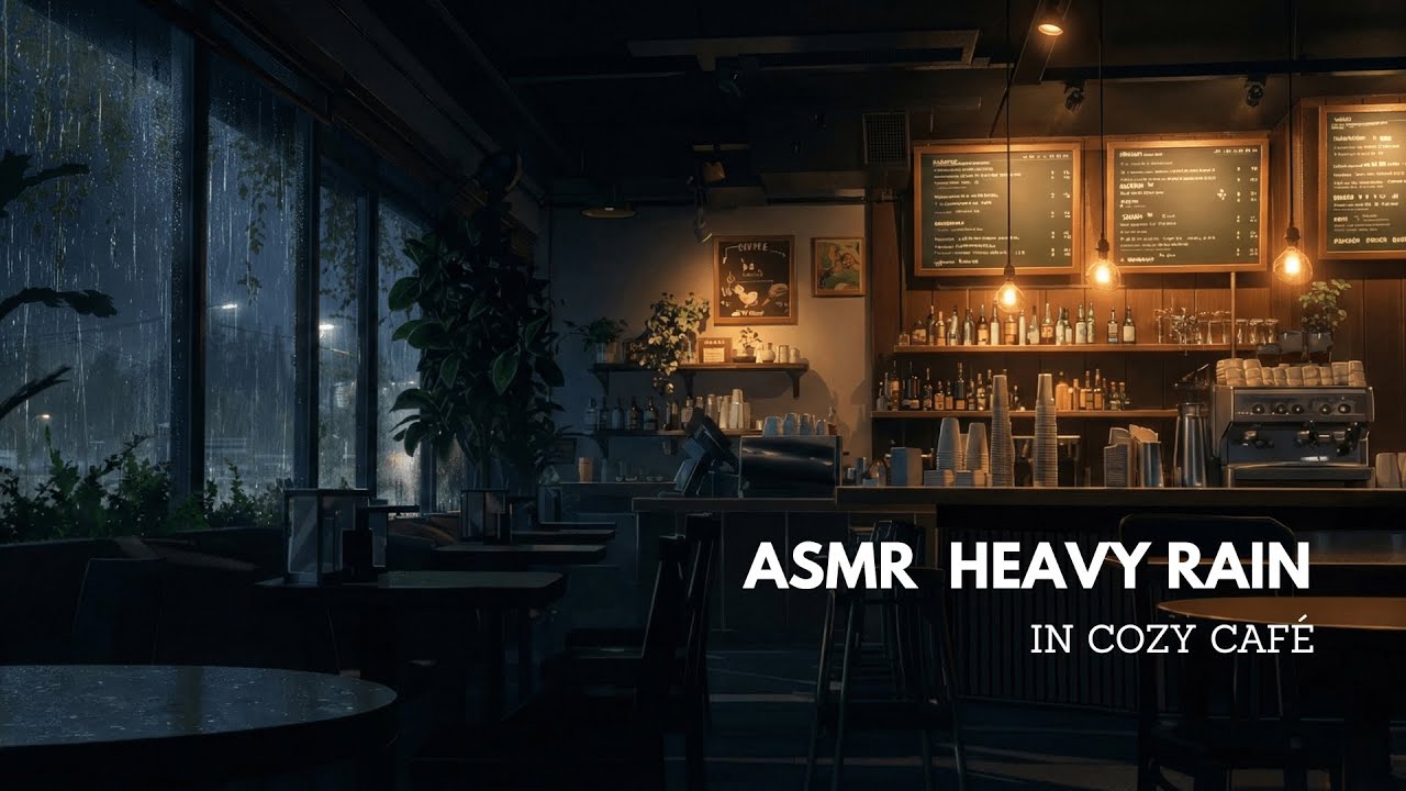 ASMR Heavy Rain in Cozy Café | Relaxing Rain Ambience for Sleep, Study ...
