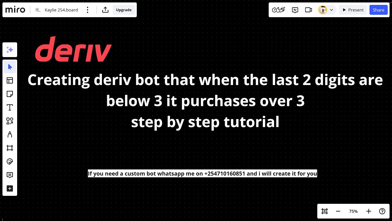 Creating deriv bot the purchases over 3 when the last 2 digits are under 3 | Step by Step guide