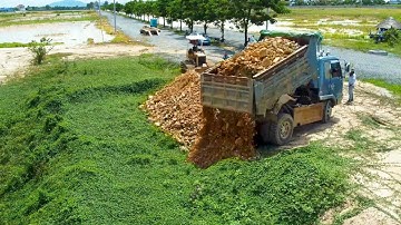 Amazing Starting New Project - Bulldozer Komatsu D31 Landfill Delete Pond Skill Truck Push Stone