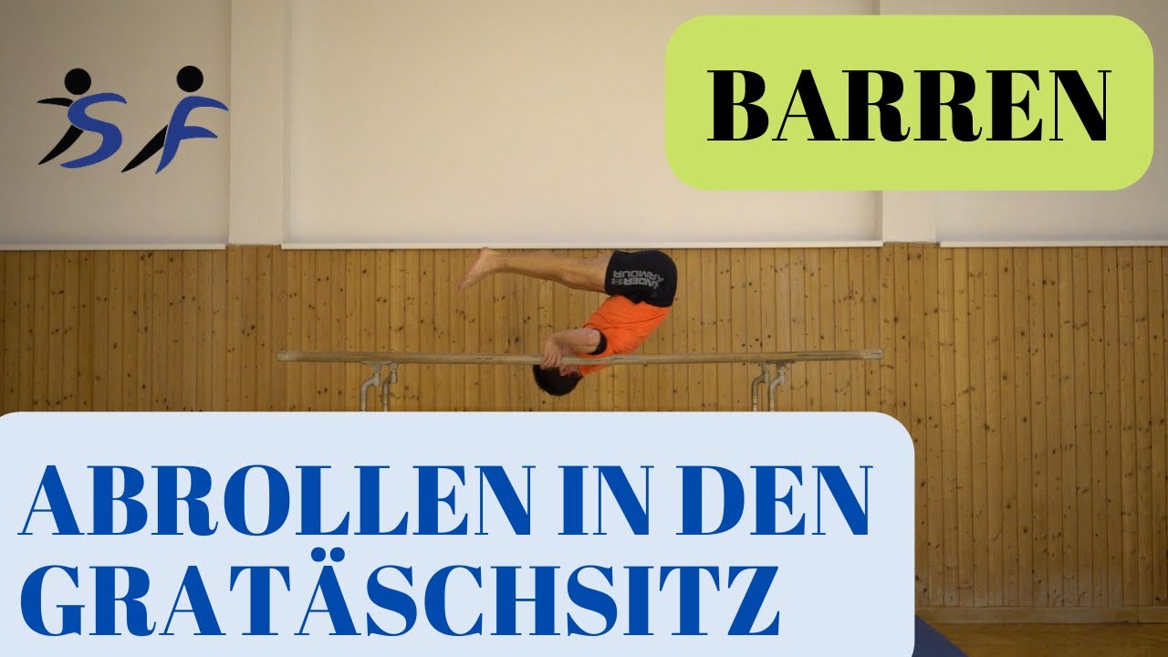 Abrollen aus dem Oberarmstand in den Grätschsitz - Barren