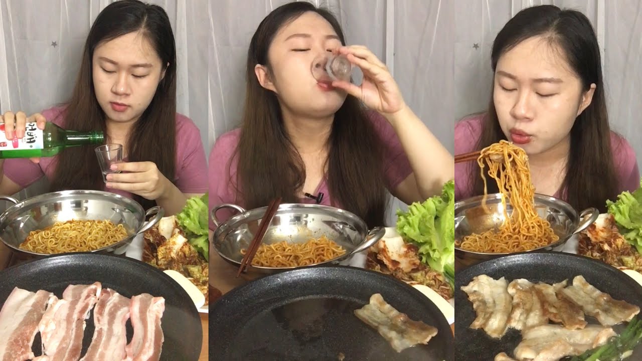 EP 17 หมูสามชั้นย่าง มาม่าเผ็ดอีกแล้วค่ะ ร้อนแบบลวกปาก กับโชจูที่เหลือ