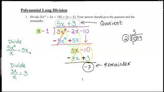 MTH 161 Section 2.2 Polynomial Long Division