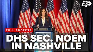 Homeland Security Sec. Kristi Noem speaks in Nashville, Tennessee as her DHS departure is announced