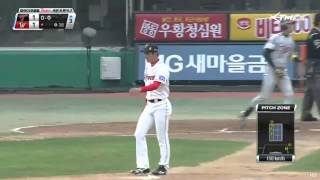 During may 24th's game against lg, kim kwang-hyun struck out 10. went
7.1 innings, giving up 6h, 10k's, 2hr, 4er and got the win. box score:
http://stats...