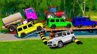 TRANSPORTING CARS & FRUITS WITH COLORED TRACTORS | JOHN DEERE vs CLAAS | BeamNG.drive screenshot 4